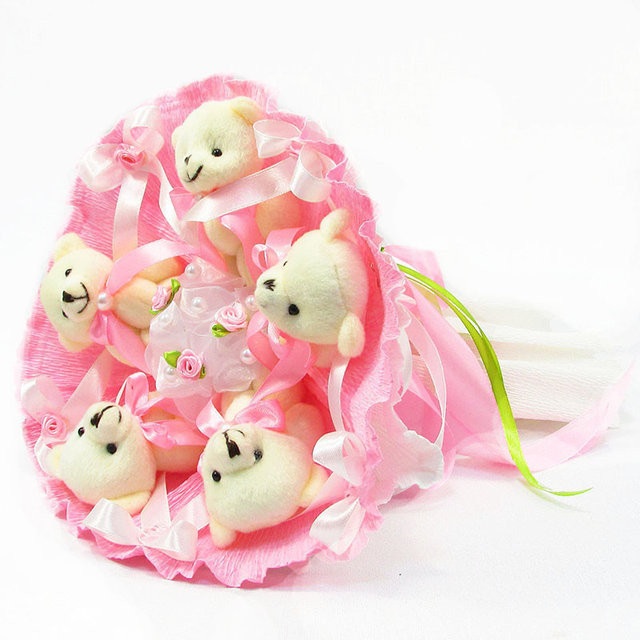 Букет з м'яких іграшок 5 ведмедиків 5288IT рожевий Вінниця - фото 1
