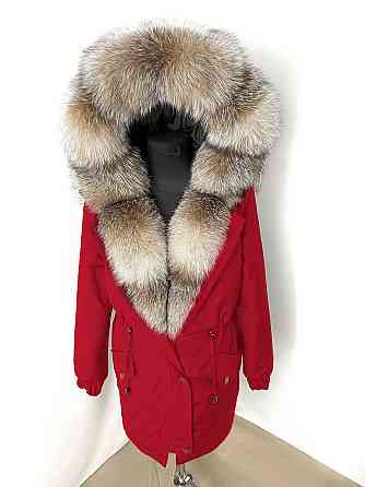 Парка женская мех блюфрост Красный р50 95см Харьков