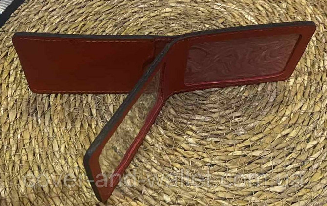 Кожаная обложка на служебное удостоверение на три отделения красного цвета P-Leather Киев - изображение 4