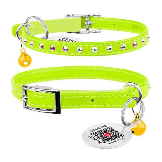 Нашийник WAUCAT Glamour з резинкою, клейовими стразами, для котів (ширина 9мм, довжина 22-30см) Коломыя