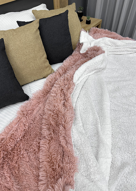 Плед-покривало 200х230 см (+-10см) Травка на овчині колір персиковий з білим (87-214) Київ - фото 7