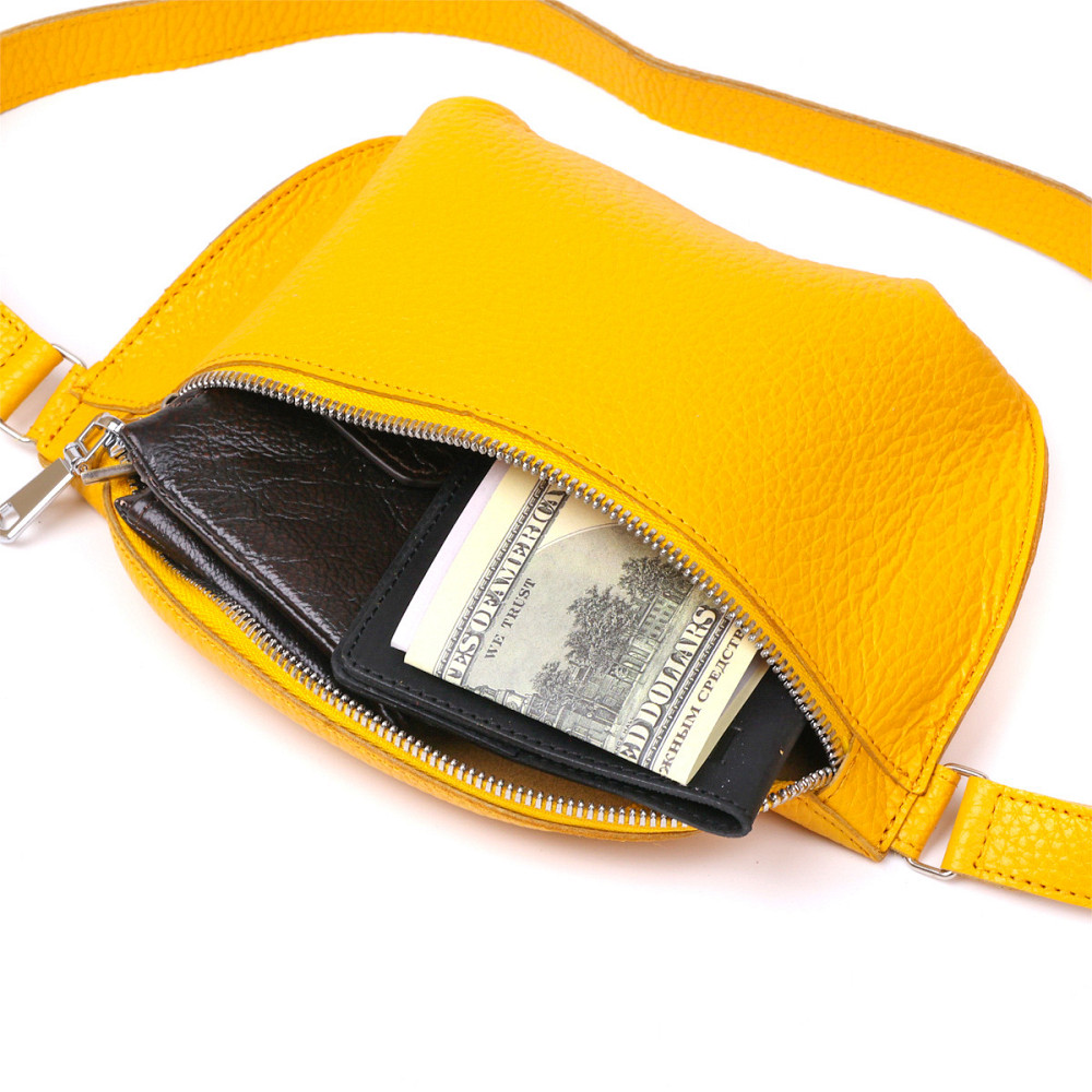 Шкіряна яскрава жіноча бананка Shvigel 16377 Жовтий Київ - фото 5