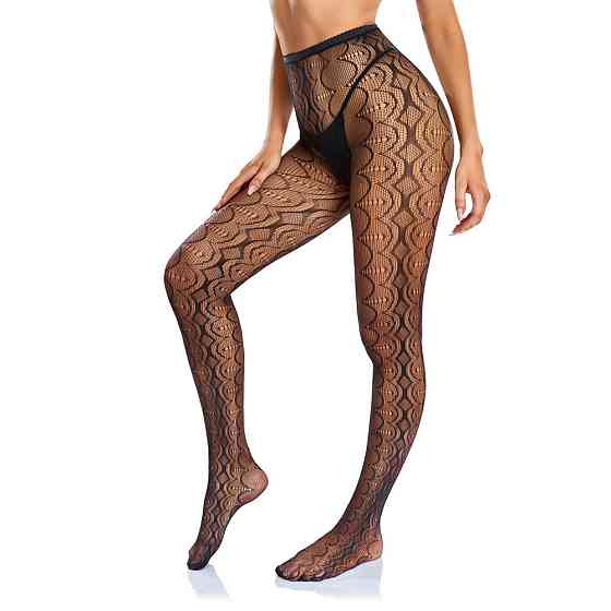 Колготки жіночі в сітку з геометричним малюнком one size чорний Київ