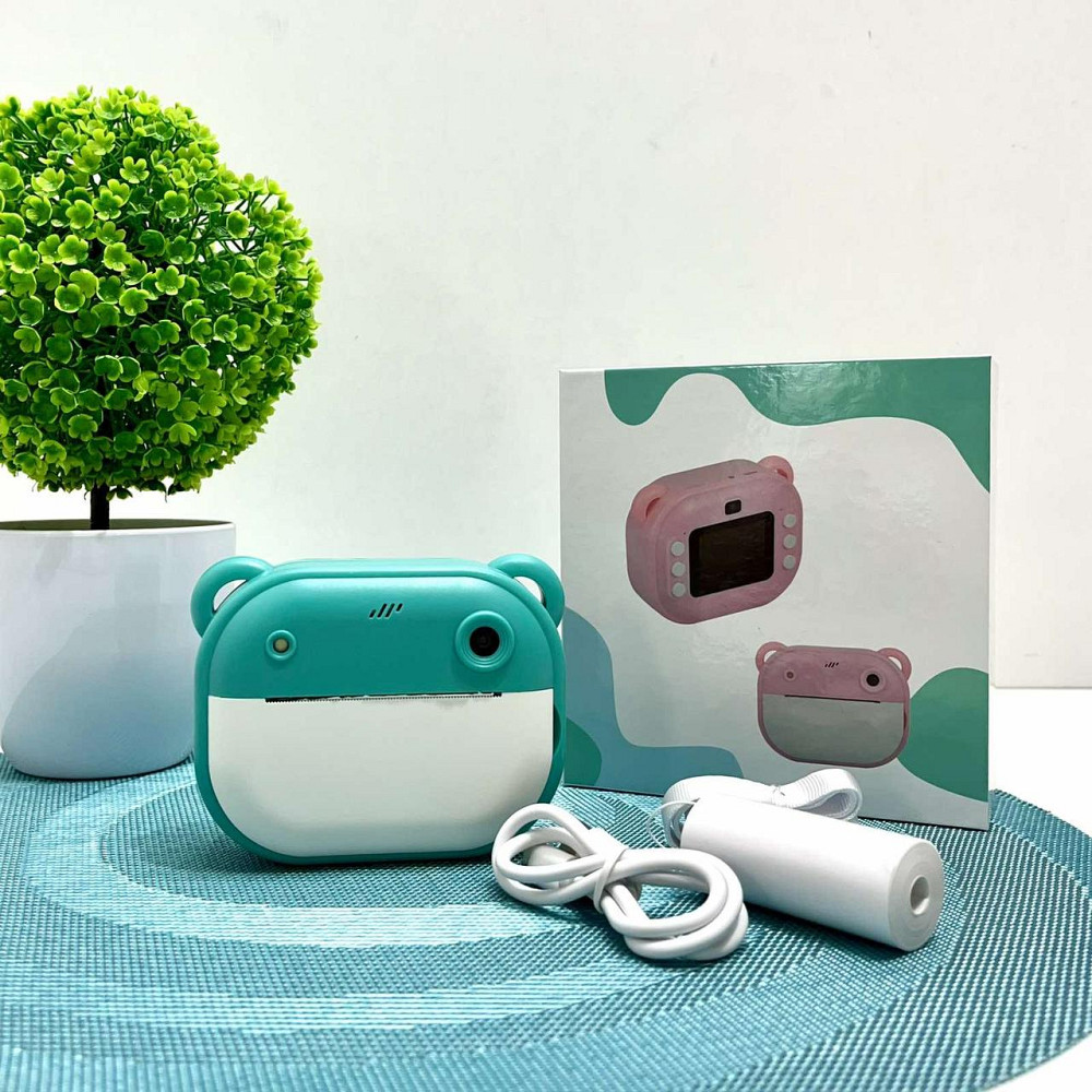 Фотоапарат-принтер фронтальна камера чб друк USB-кабель 2 рулони термопаперу звук фото відео ігри SD роз'єм Бірюзовий (C 66631) Чернігів - фото 1