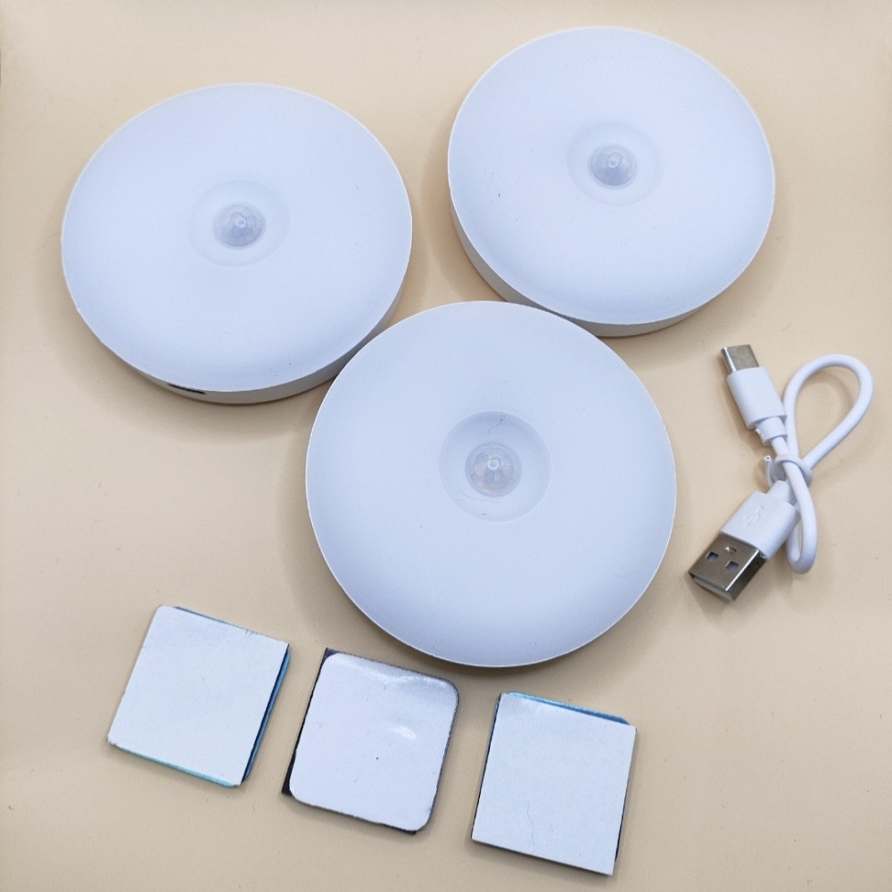 LED світильники-нічники з датчиком руху 3 шт з 1 USB кабелем в комплекті Теплий  (0821) Смела - изображение 2