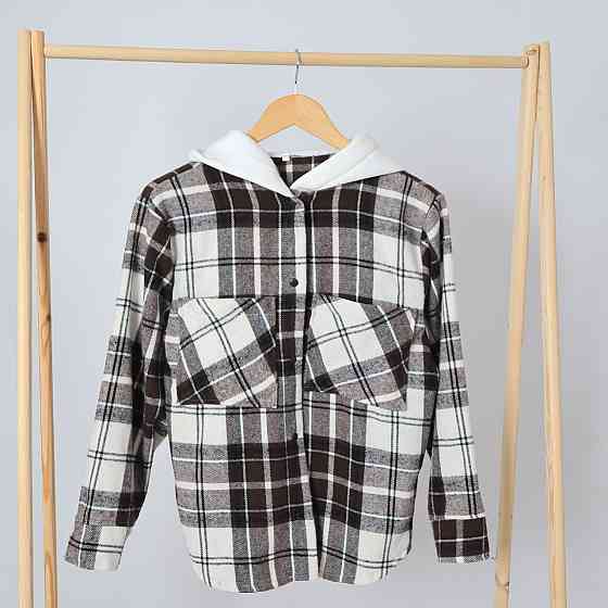 Дитяча тепла кашемірова сорочка в коричневу карту з капюшоном, для хлопчика, для дівчинки 134 Кам'янець-Подільський