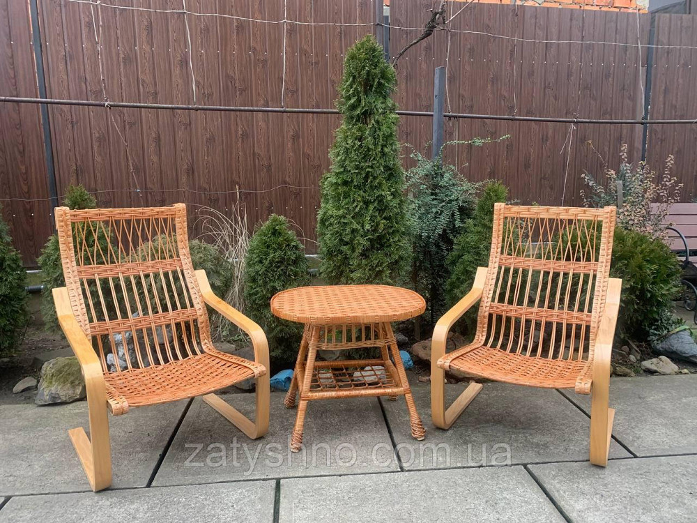 Крісла та журнальний столик, дерев'яні, плетені з лози Київ - фото 1