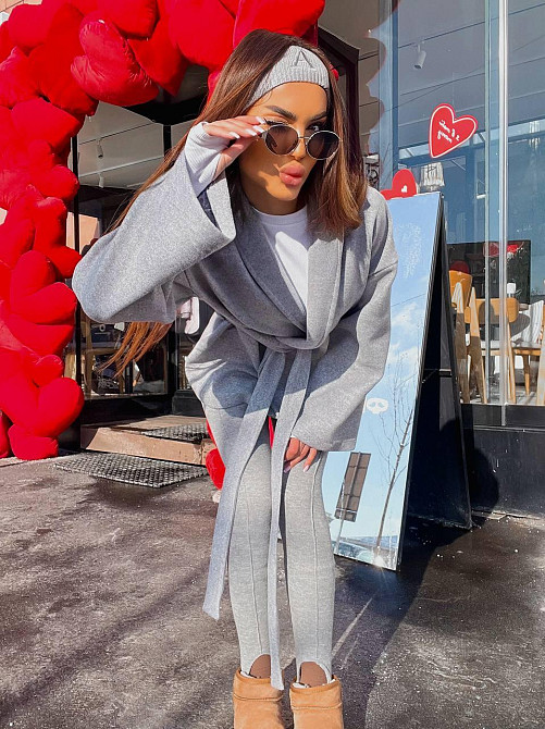 Женский стильный повседневный костюм кимоно + леггинсы турецкая ангора вязка Серый Одесса - изображение 15