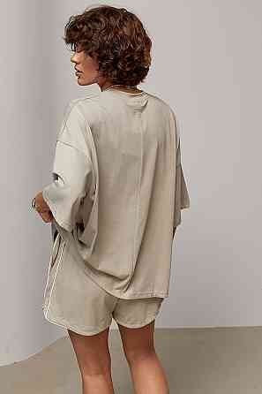 Летний свободный спортивный костюм-двойка из хлопкового трикотажа, кофейный, M Лубны