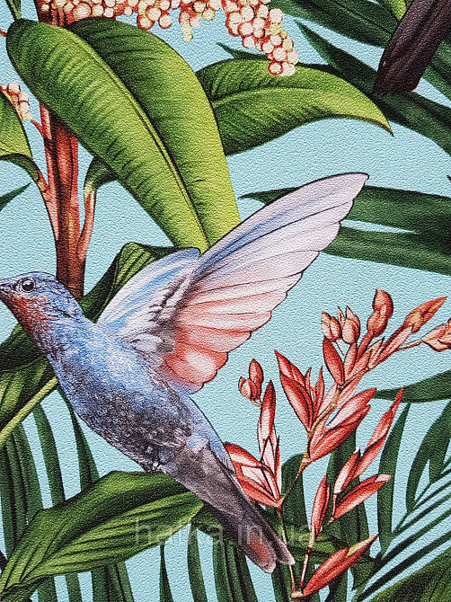 Шпалери метрові вініл на флізелін Erismann Nature soul квіти листя тропіки птиці метелики на бірюзовому Київ - фото 5