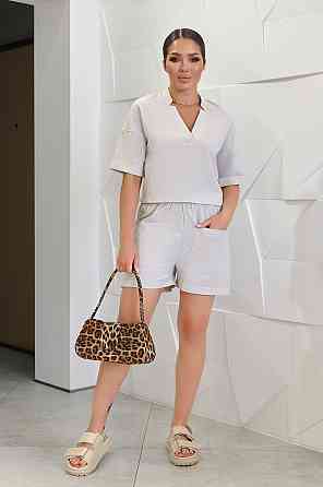 Лляний костюм з шортами "Jade" оптом | Норма і батал | Розпродаж моделі Бежевий, 42-44 Київ