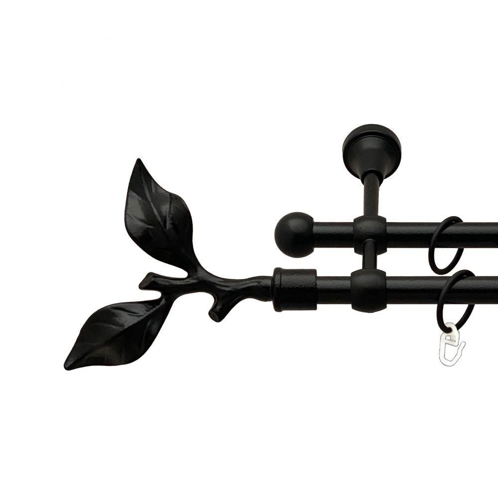 Карниз Orvit Листок Троянди металевий дворядний литий гладка труба кільце металеве Чорний Оксамит 16\16 мм 140 см (00-00013874) Львів - фото 1