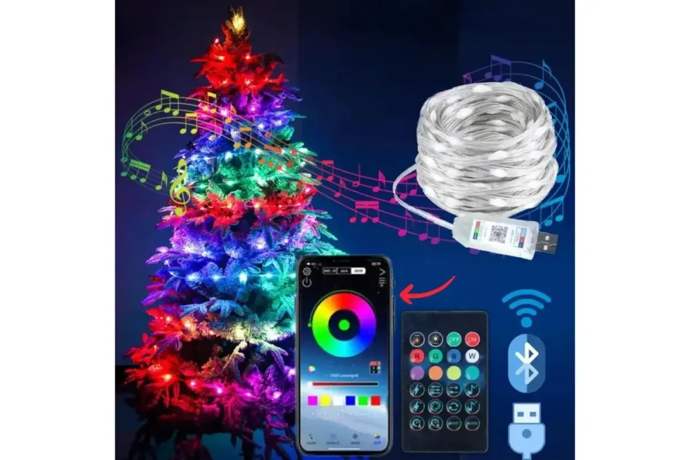 Светодиодная умная гирлянда Smart LED 20м IP65 с Bluetooth для елки от USB 20м Коломия - фото 9