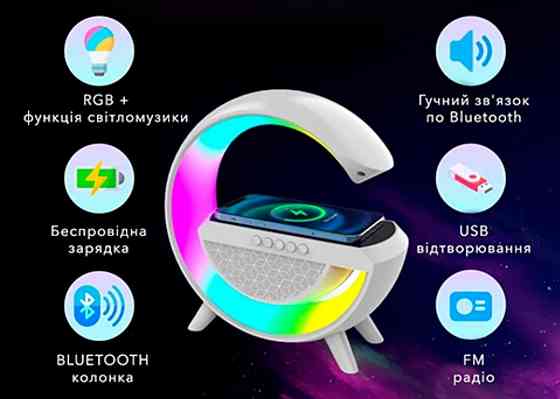 Нічник-бездротовий зарядний пристрій та Bluetooth колонка 3в1 з RGB. Харків