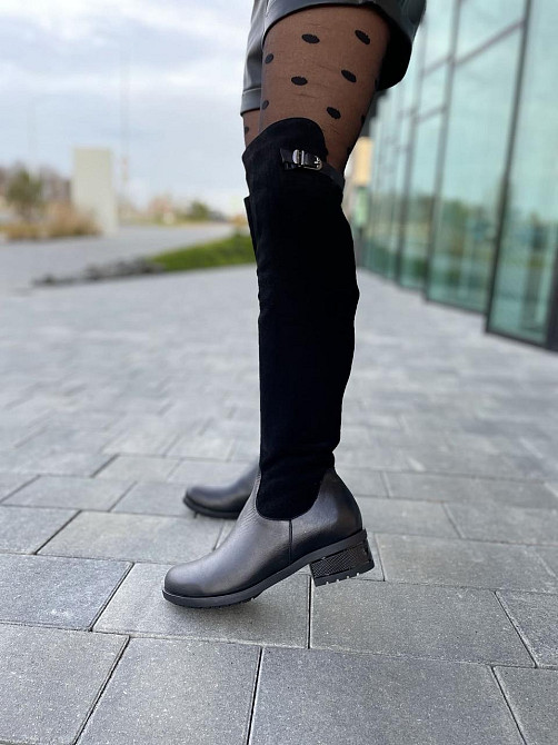 Vesna Ботфорти жіночі VESNA чорні шкіра+замша натуральна висота 53 см обхват 35-37 см (2411/2) Коломия - фото 7