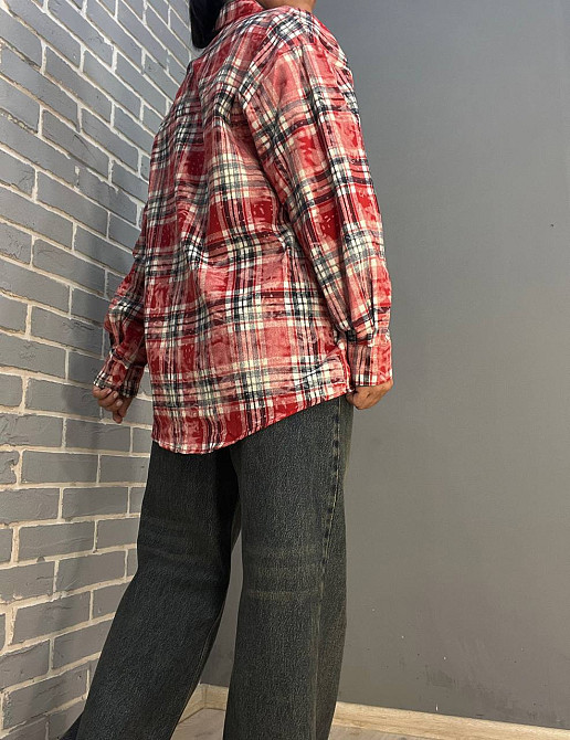 Сорочка жіноча A-N 2775 картата варена в клітинку оверсайз коттон one size, червоний, one size Київ - фото 14