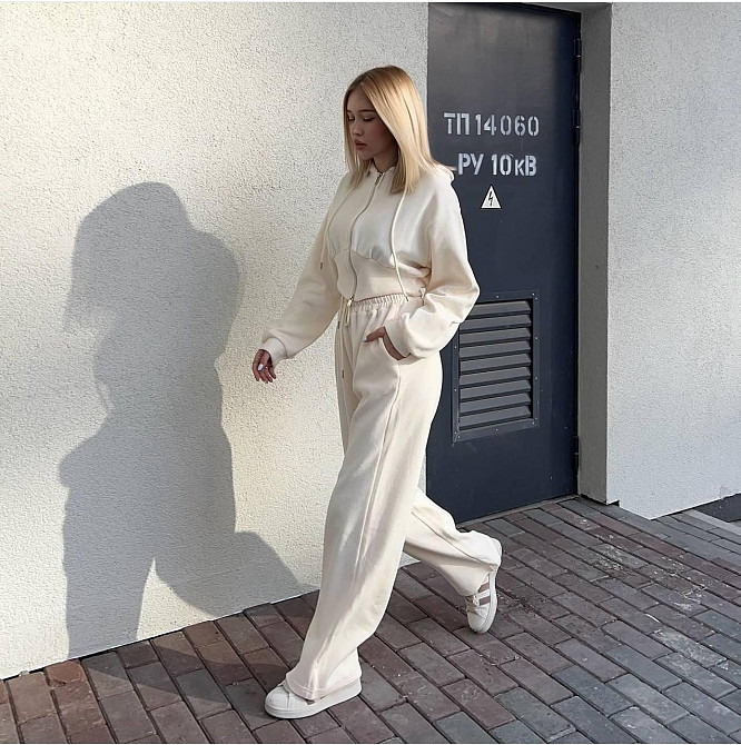 Жіночий прогулянковий костюм-двійка: кофта та штани двонитка Беж, 42/44 Одеса - фото 4