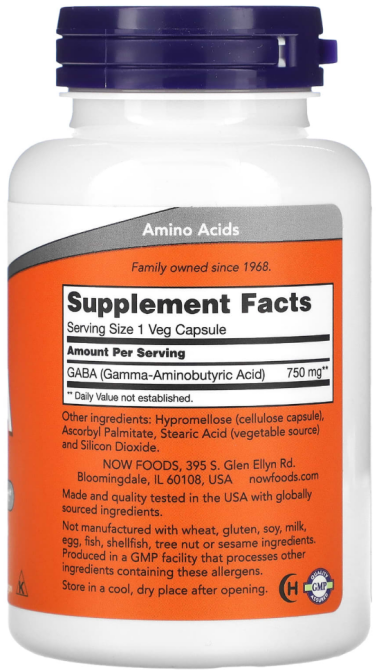 Гамма-аминомасляная кислота 750 мг Now Foods GABA 100 капс Киев - изображение 2