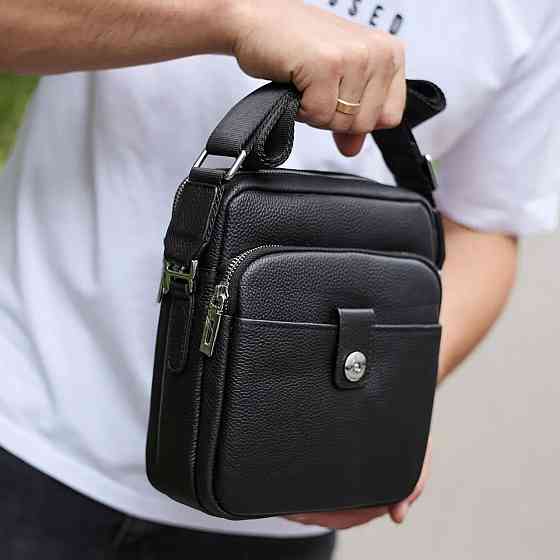 Мужская черная кожаная сумка-мессенджер Кожаный мужской мессенджер черный Tiding Bag Киев