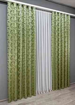 Комплект готовых штор VR-Textil Жаккард Завиток с люрексом № 1649ш Оливковый 145х270 см 2 шт (33-0531) Киев