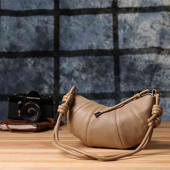 Жіноча напівкругла сумка з натуральної шкіри Vintage 22933 Бежевий Київ