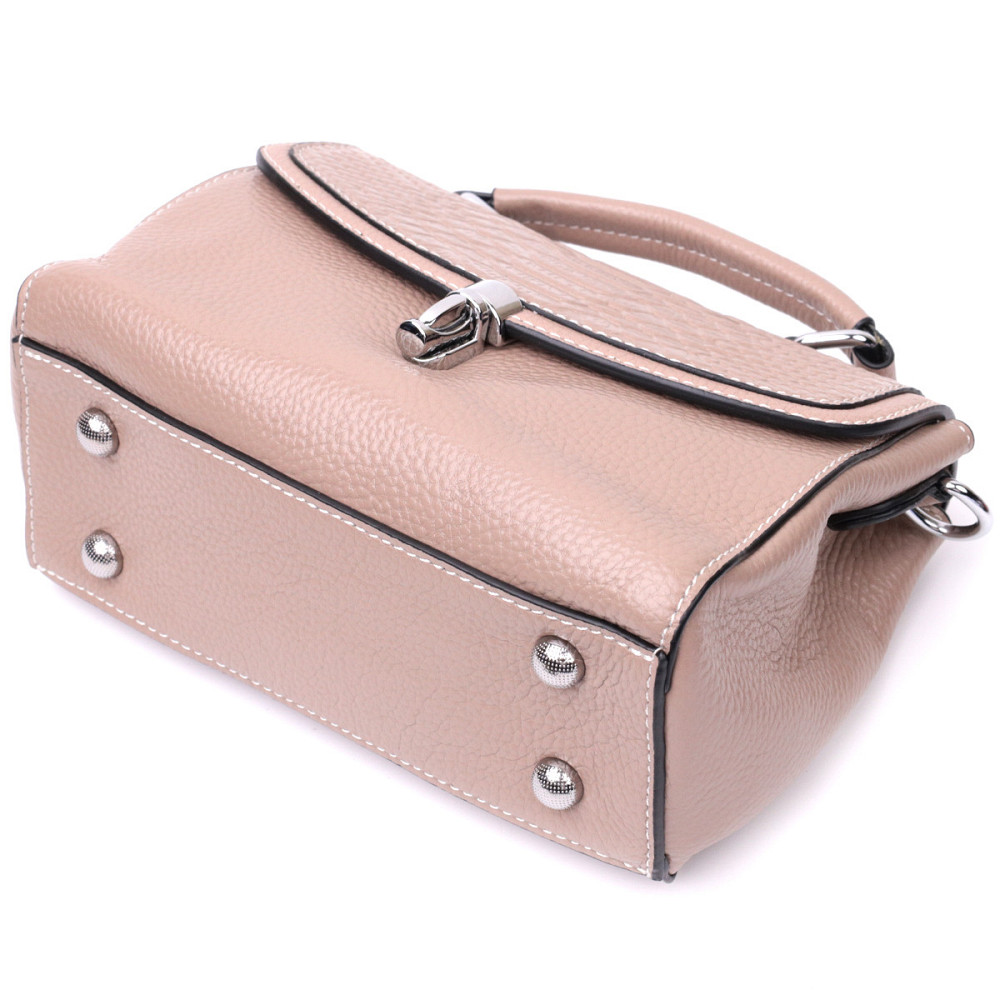 Жіноча шкіряна сумка з цікавою металевою засувкою Vintage 22418 Бежевий Київ - фото 3