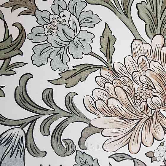 Обои флизелиновые эко Rasch Salisbury 0.53х10 цветы крупные коричневые розовые серые на белом Киев