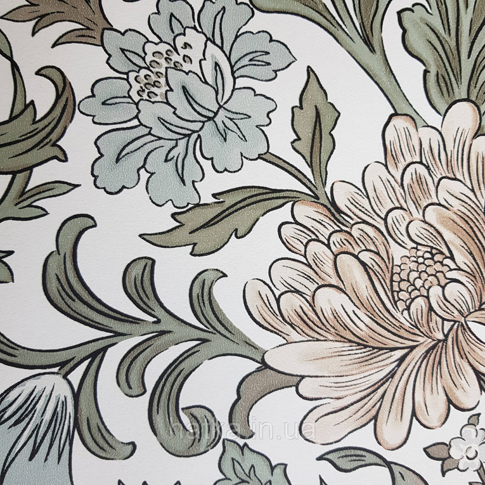 Обои флизелиновые эко Rasch Salisbury 0.53х10 цветы крупные коричневые розовые серые на белом Киев - изображение 2