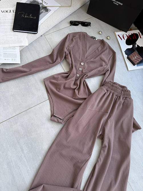 Женский базовый костюм двойка: боди и брюки из ангоры рубчик Мокко, 42/46 Одесса - изображение 2