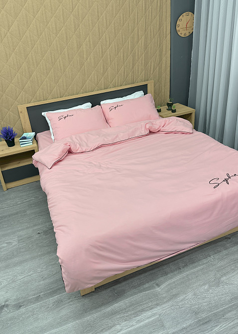 Комплект постільної білизни Сатин, Двоспальний 180х220 Рожевий (88-137) Київ - фото 4