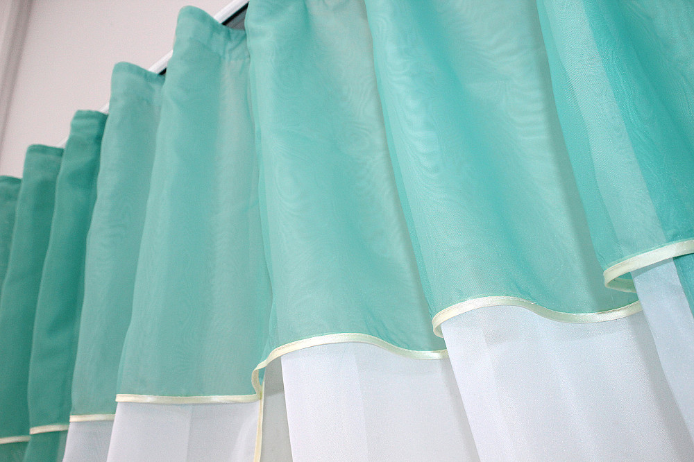 Кухонные шторы VR-Textil № 090к с ламбрекеном и подвязками бирюзовый с белым 280х170 см (50-309) Киев - изображение 4