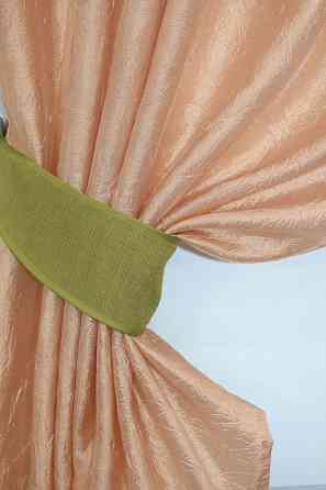 Кухонные шторы VR-Textil № 073к с ламбрекеном и подхватами персиковый с оливковым 265х170 см (52-0141) Киев