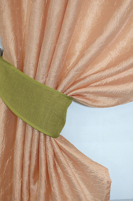 Кухонные шторы VR-Textil № 073к с ламбрекеном и подхватами персиковый с оливковым 265х170 см (52-0141) Киев - изображение 3