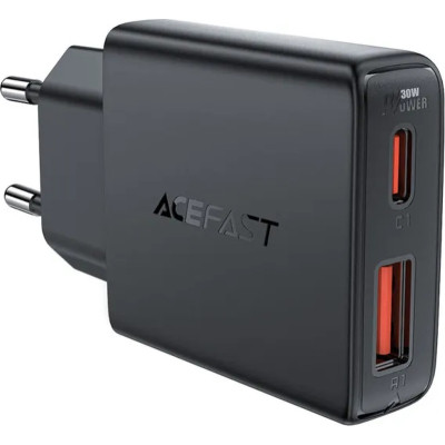 Зарядний пристрій Acefast 2xUSB 30W (USB-C+USB-A) Gan A69 ultra-thin Fast Charger Black (6974316282709) Вінниця - фото 1