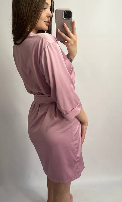 Халат женский шелковый под пояс Темно-розовый M Харьков - изображение 2