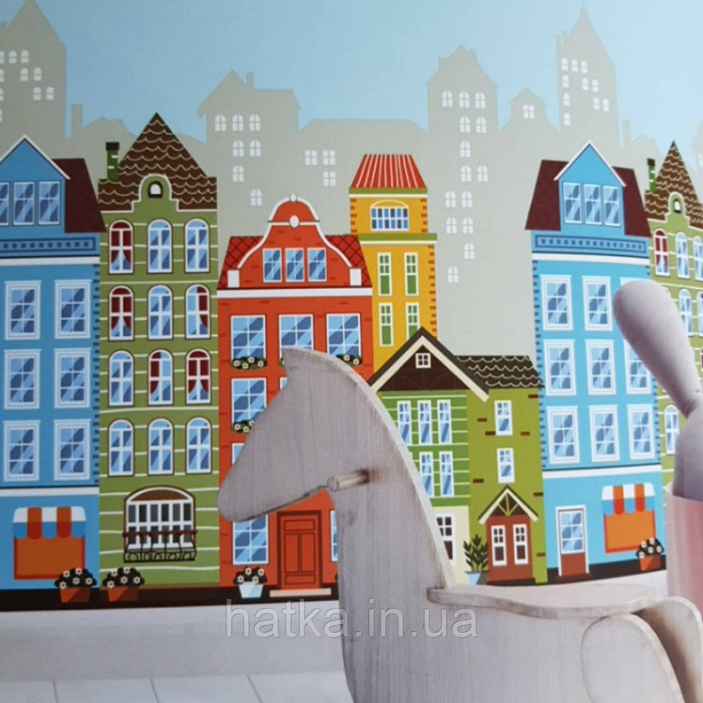 Обои виниловые на флизелине AdaWall Ada Kids метровые детские город дома здания  горизонтальная поклейка Киев - изображение 1