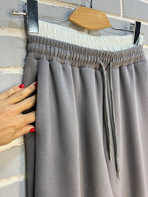 Штани жіночі W 6632 спортивні джоггери утеплені подвійна біла резинка на талії сірі, сірий, M Київ - фото 7