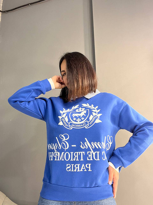 Свитшот женский OLIVIA 2473 с воротником и рисунком впереди утепленный на флисе one size, синий, one size Киев - изображение 9