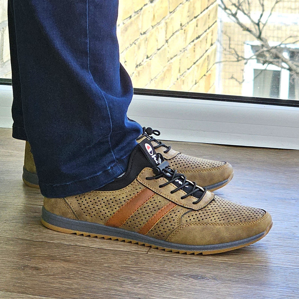 Чоловічі мокасини Літні Бежеві Туфлі Сіточка Коричневі Світлі (розміри: 40,41,42,43,44,45) - 216-3 Дніпро - фото 6