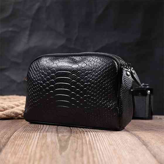 Компактна сумка для жінок на два відділення з натуральної шкіри Vintage 22799 Чорний Київ