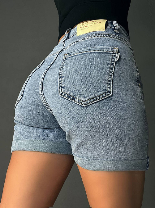 Шорти жіночі джинсові Derun 7025-7027-7028-7030 з підворотом та ременем стрейчеві блакитні, блакитний, 31, 31, 81 см, 115 см Київ - фото 2