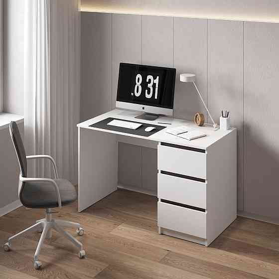 Компьютерный стол VAYS, письменный, современный, с тумбой cправа, 3 ящика з фасадами без ручек R-1 Белый-Венге Темный планки Львов