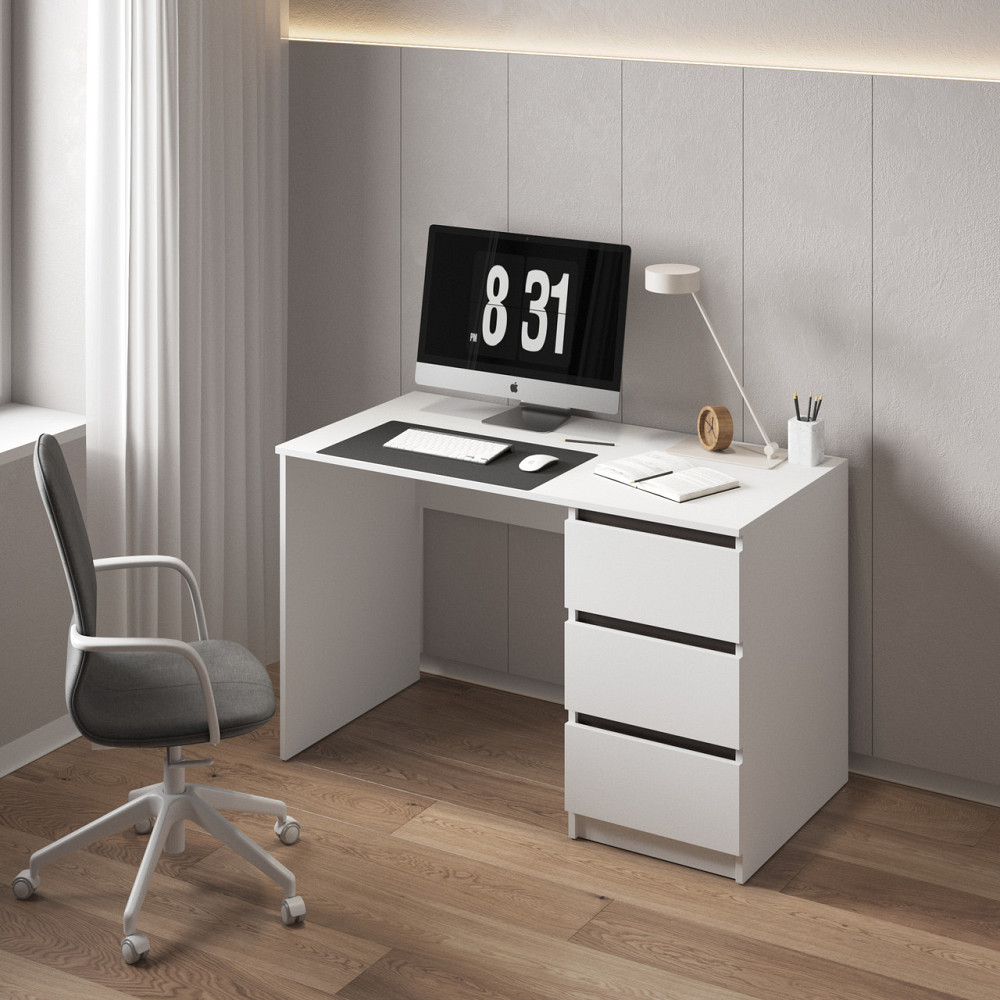 Компьютерный стол VAYS, письменный, современный, с тумбой cправа, 3 ящика з фасадами без ручек R-1 Белый-Венге Темный планки Львов - изображение 1