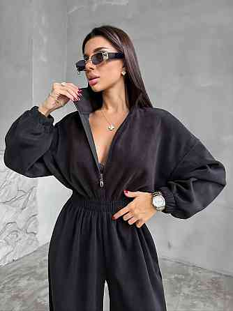 Женский стильный теплый комбинезон из флиса Черный Одесса