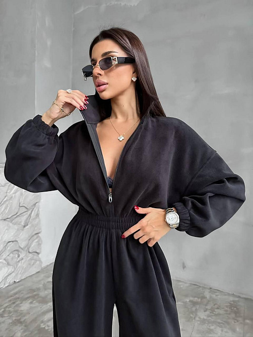 Женский стильный теплый комбинезон из флиса Черный Одесса - изображение 4