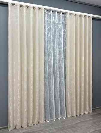 Комплект штор VR-Textil Жакард Мармур 200х270 2шт і Тюль 500х270 1763ш-1400т Молочний з білим 71-021/6 Київ