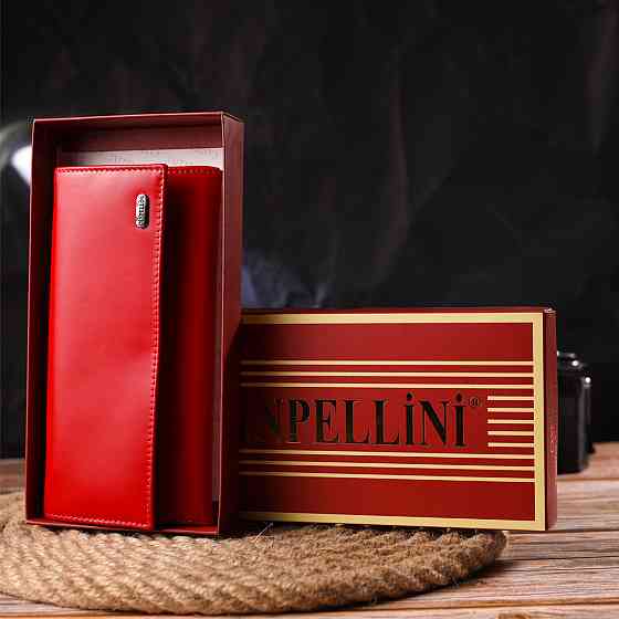 Жіночий яскравий гаманець з натуральної гладкої шкіри Червоний (CANPELLINI) Київ