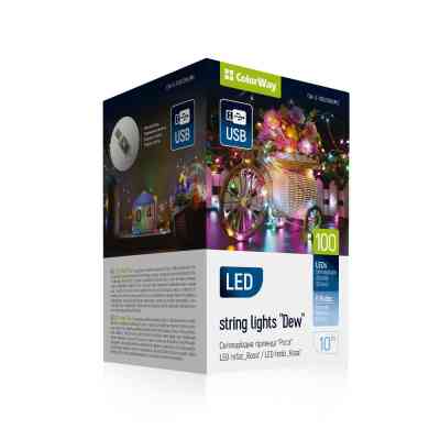 Гірлянда ColorWay Роса LED 100 10 м 8 функцій різнокольорова USB (CW-G-100L10NUMC) Вінниця