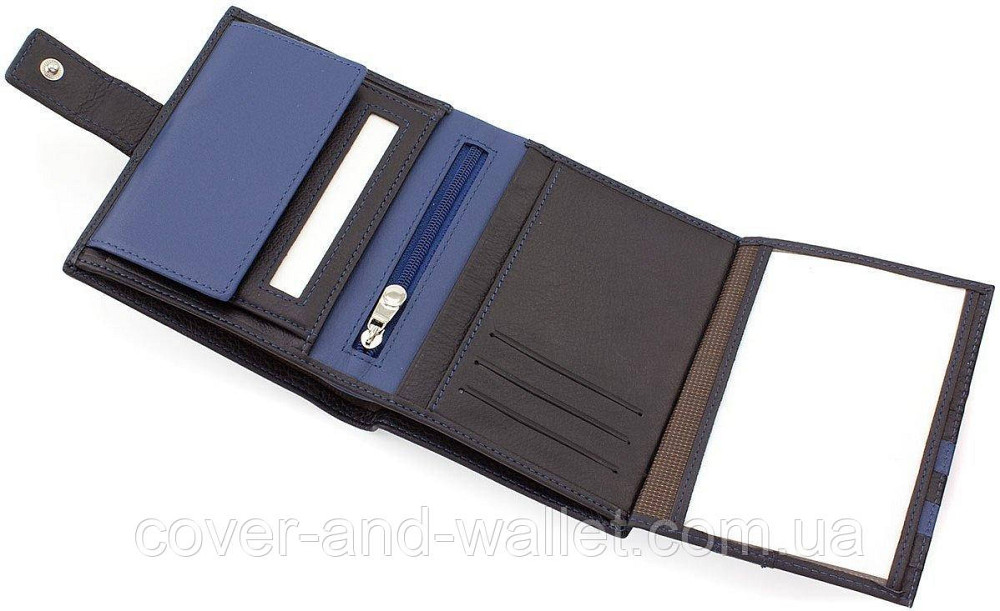 Стильный мужской кожаный кошелек вертикального типа черно-синего цвета Marco Coverna 1005A Киев - изображение 8