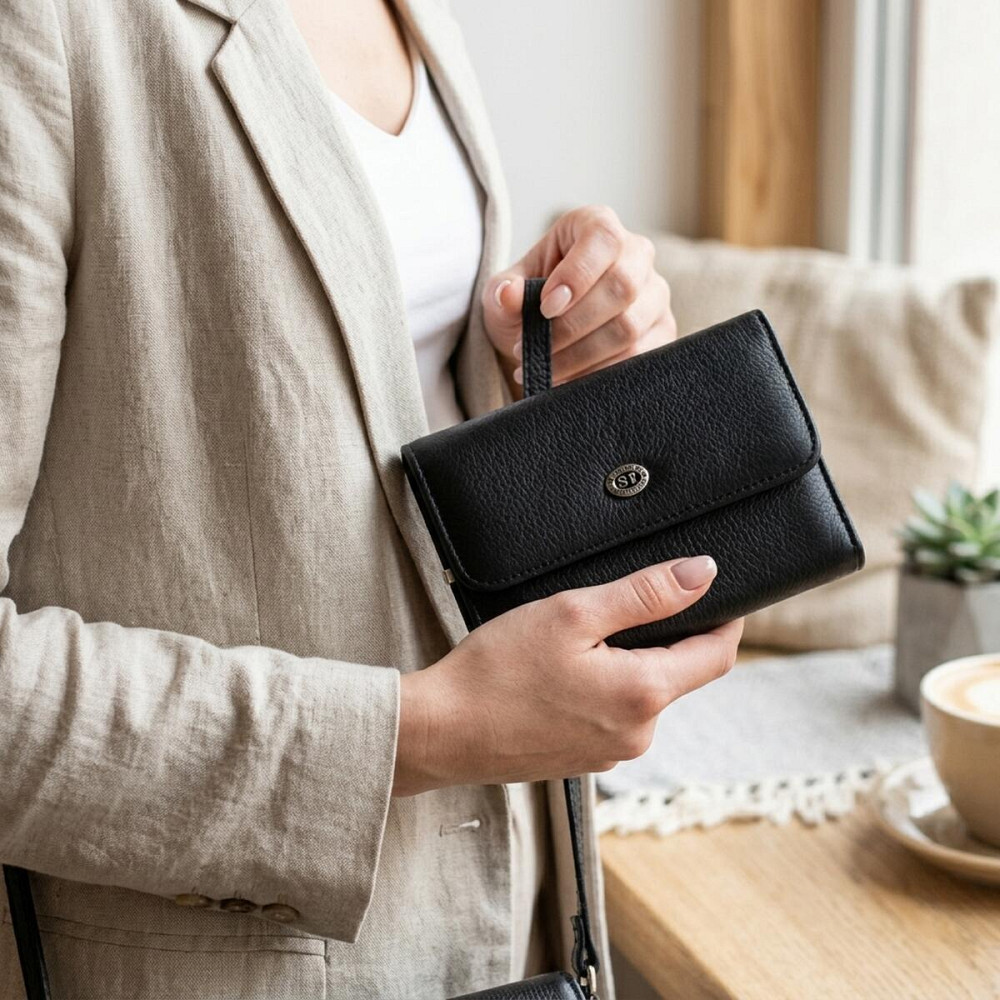 Симпатичний жіночий гаманець із монетницею з натуральної шкіри ST Leather 19481 Чорний Київ - фото 12